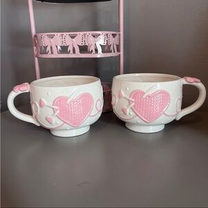 Petal & Pearl Pink Knit Heart Mugs Set of 2 | Yarn Lover Ceramic Cups NEW